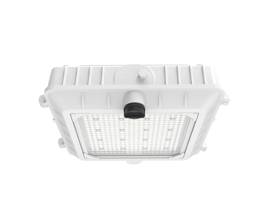 Éclairage LED sur le toit d'une station-service avec une température de fonctionnement de -30°C à 45°C et une couleur blanche RAL 1127